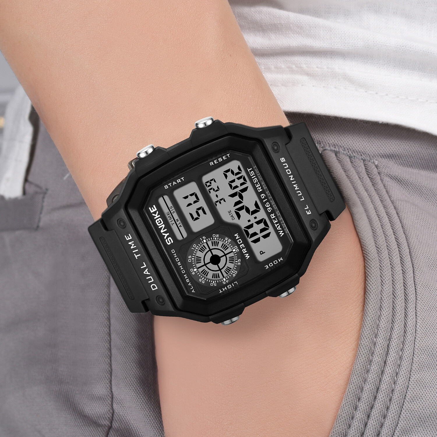 2 Packs Men Digital Multi-Function Sport Watches Dual Time Alarm Backlight Watch