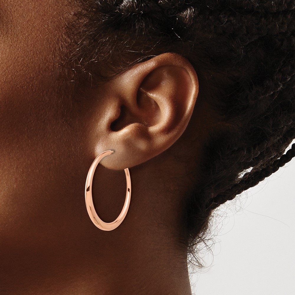 14K Rose Gold Polished Hoop Earrings 2.35g, L-32.1mm, W-32.2mm for Mom