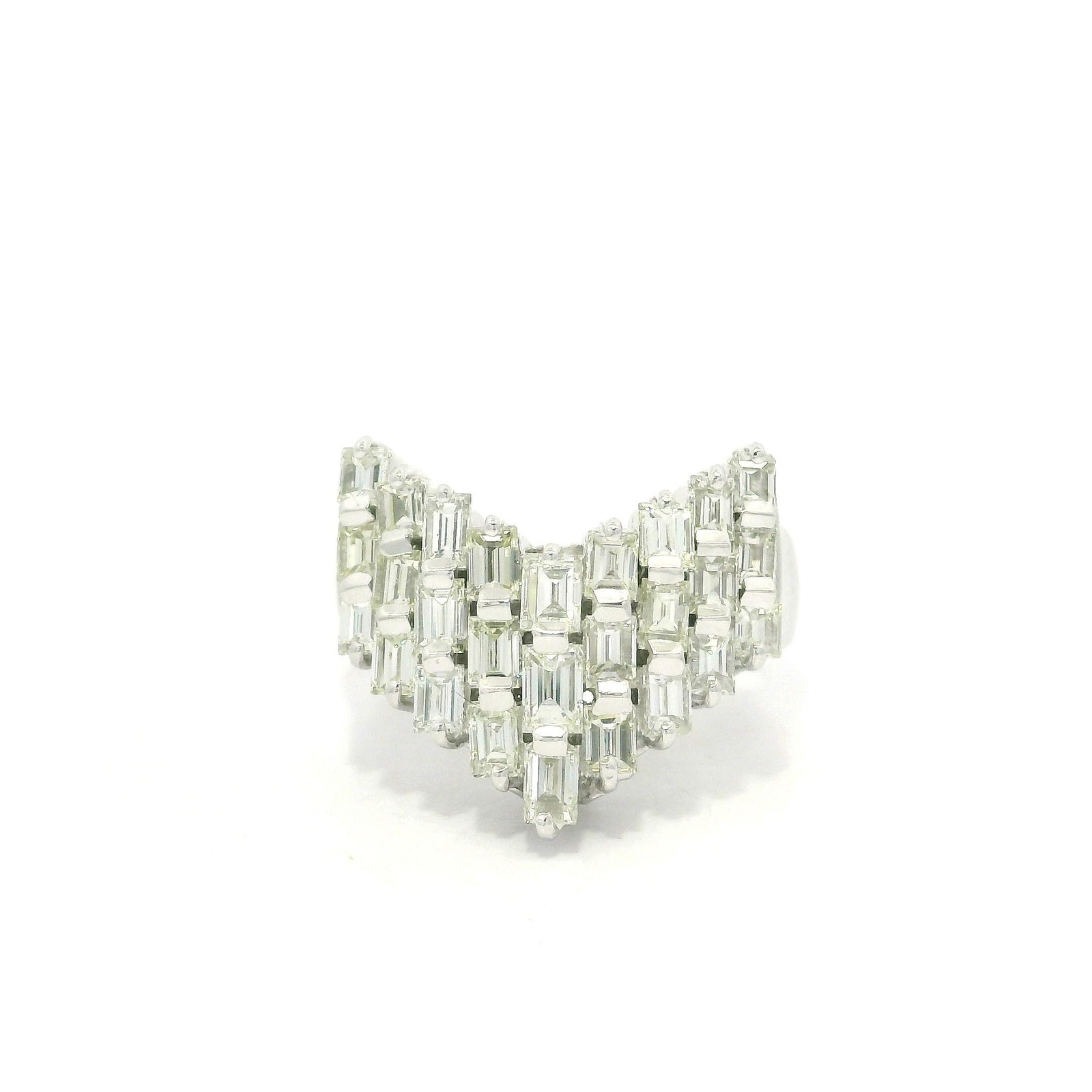 Platinum Baguette Cut 1.50ctw Diamond “V” Chevron Bar Set Wide Band Ring