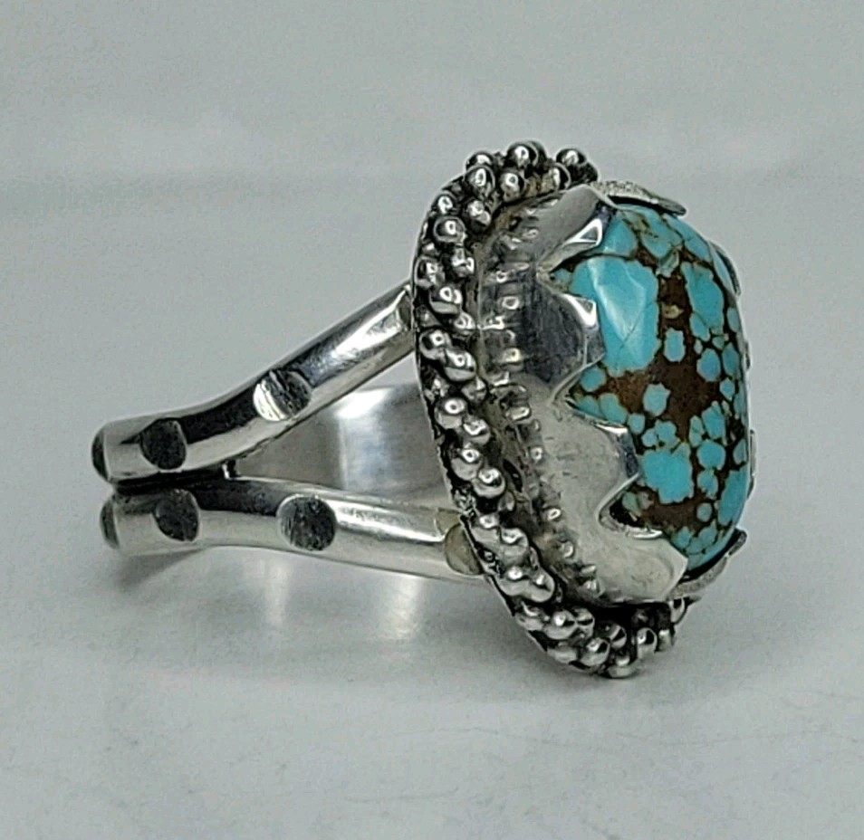 Number 8 Nevada Redweb Turquoise Sterling Silver Ring Size 8.25 Handmade