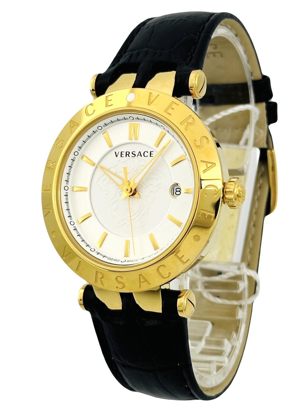 Versace VQP040015 V-Race 42mm Case IP 2N Black Croco Pattern Leather Strap Watch