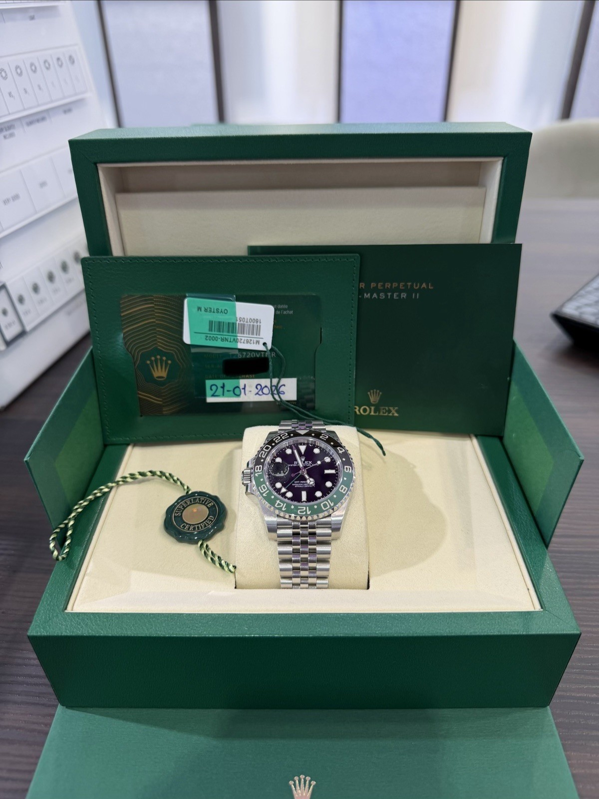 2026 Rolex GMT Master II Sprite 126720VTNR 40mm Green and Black Steel Box Papers