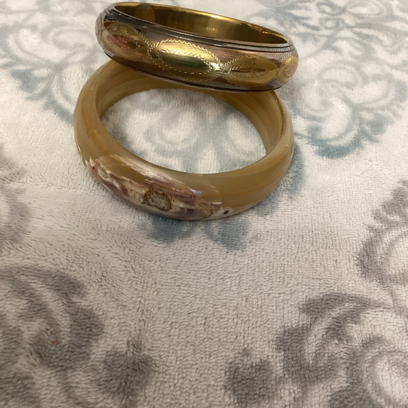 Vintage 2 Bangle Bracelets Brown Marble Rose Gold With A Gold Design