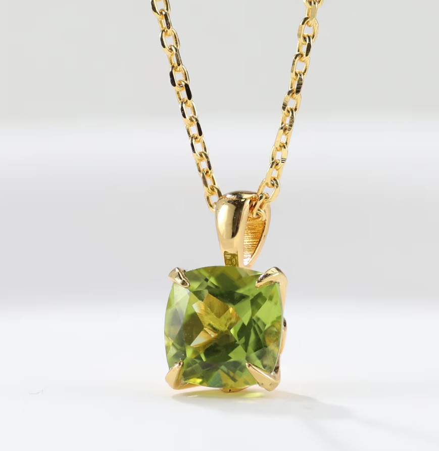 Everyday Wear Cushion Cut Peridot Pendant Necklace Gold Plated Necklace For Her