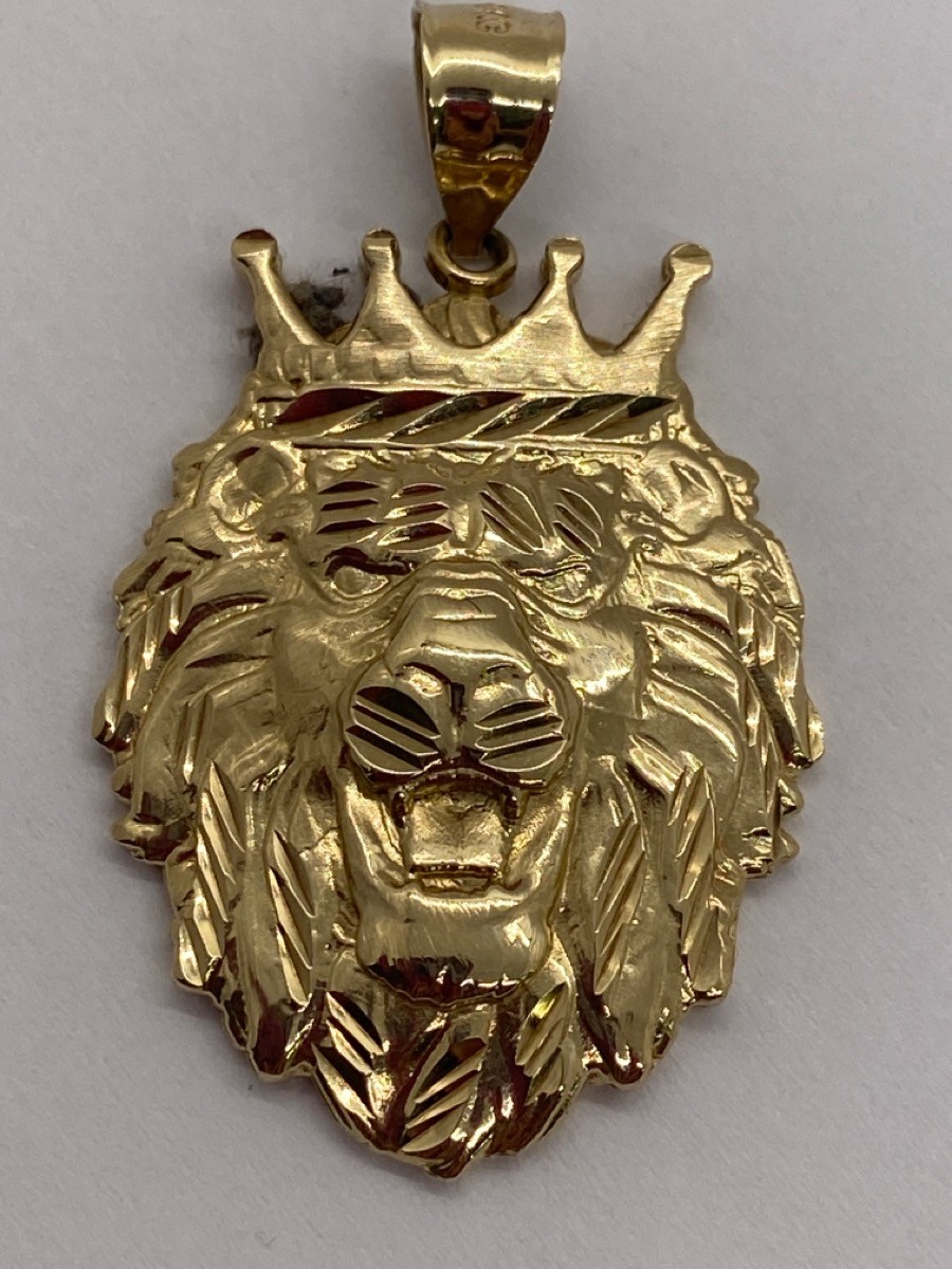 10K yellow Gold Lion Head Face Crown Leo Zodiac Pendant Charm 7.36G (TDW035268)