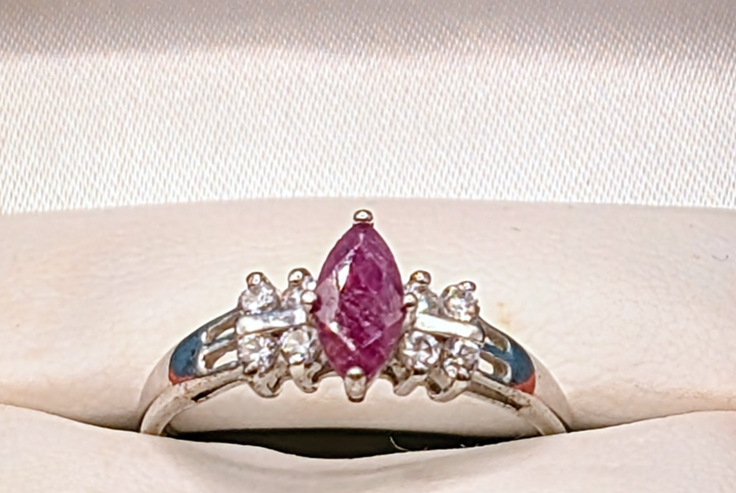 Vintage Ruby & Diamond Sterling Silver Ring 925 RJ 8 Size 8 💍 👀 🎁 SHIPS FREE!