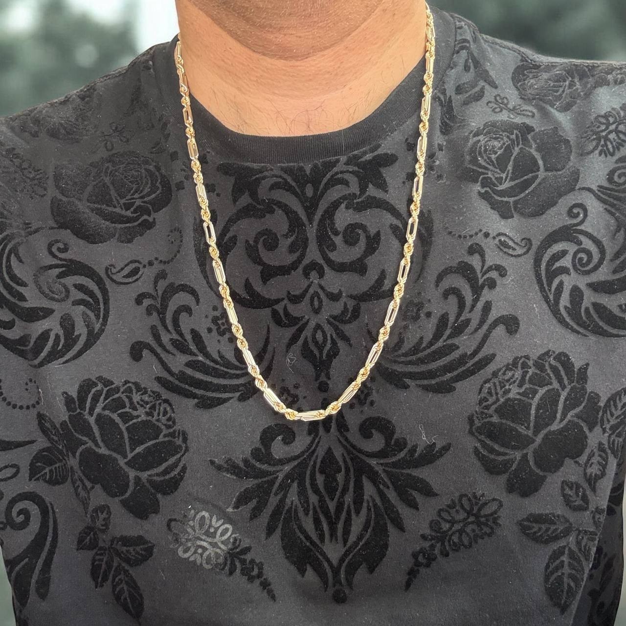 14K Two Tone Gold Milano Figarope Chain Necklace Hollow 26″ 5mm 33.6g Mens Italy