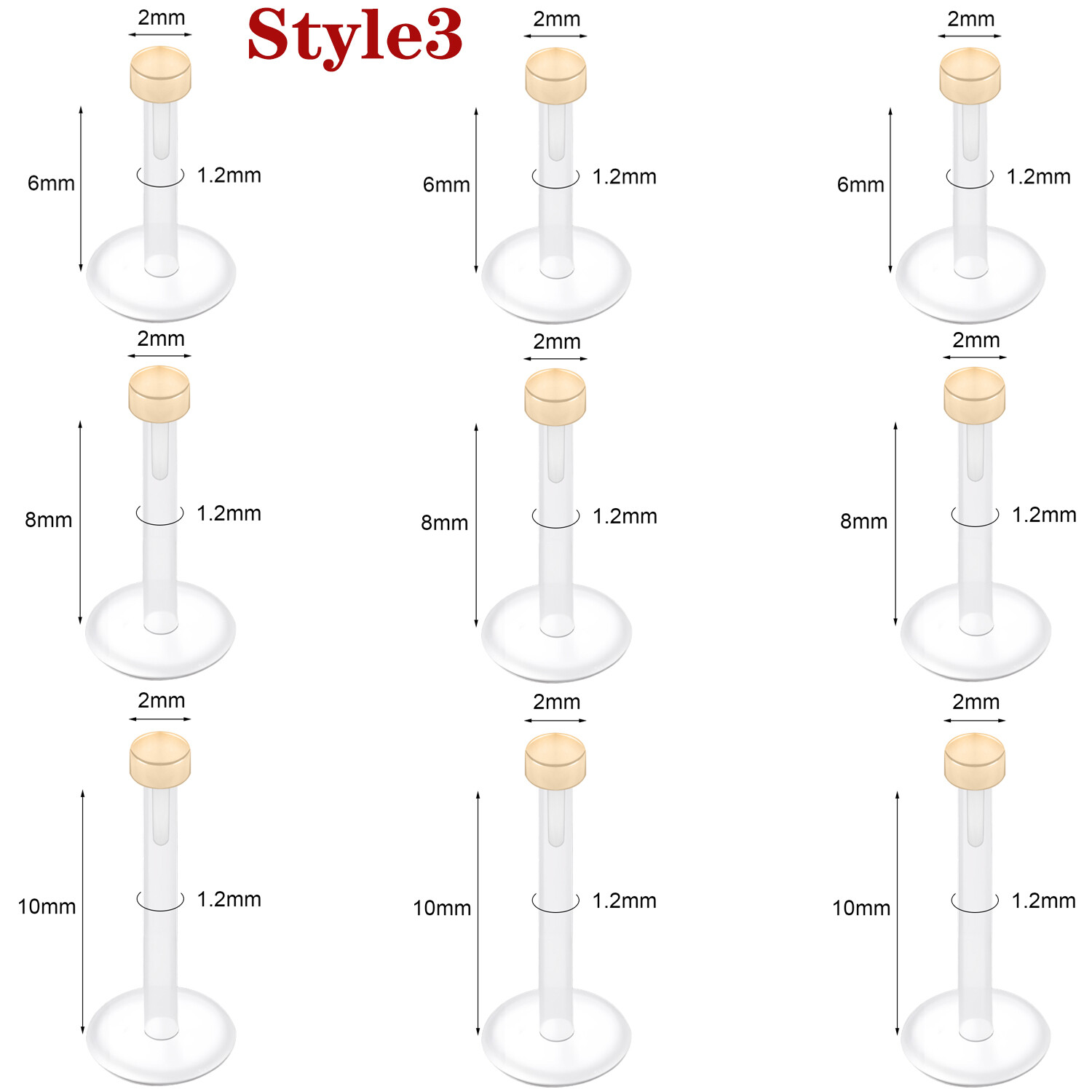 9Pcs Acrylic Lip Rings Stud Earrings Nose Retainer Tragus Helix Labret Piercing