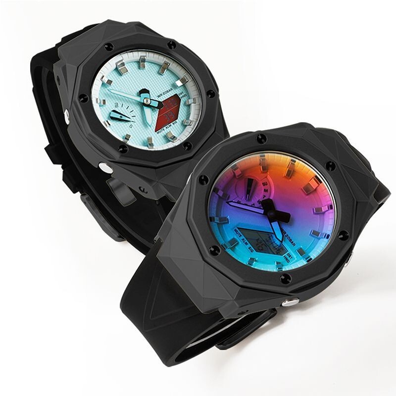 For G-Shock GA-2100 GA2110 CasiOak Mod Kit Steel Diamond Bezel Case Rubber Strap