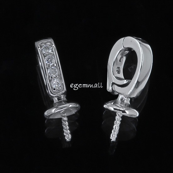 1PC Sterling Silver CZ Hinge Clasp Pendant Bail with Pearl Cup Pin #97419