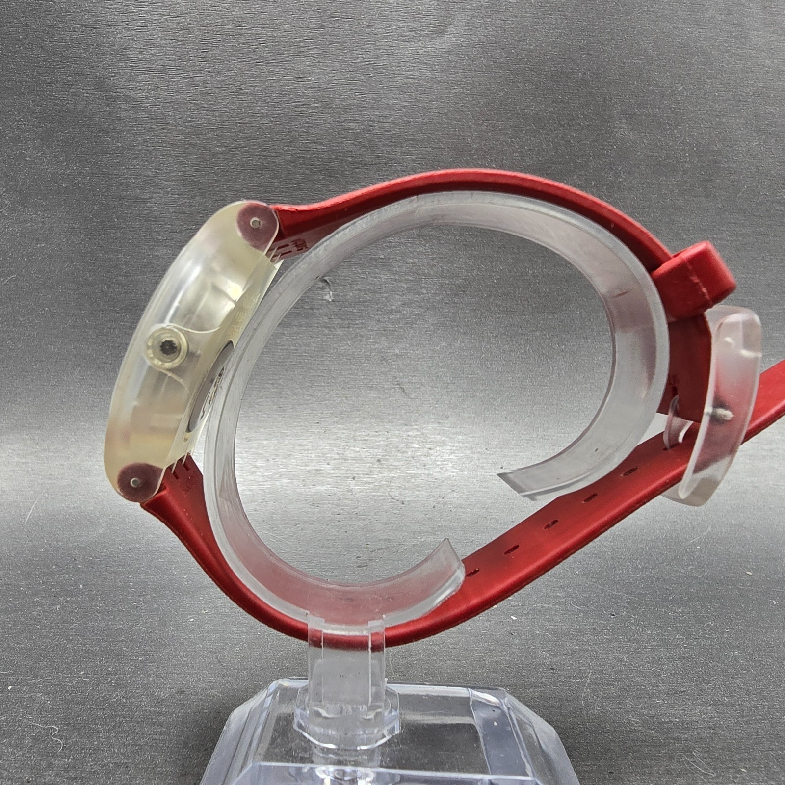 Swatch Ruby Touch Watch Men 38mm Black Dial Clear Case Daydate Round New Battery