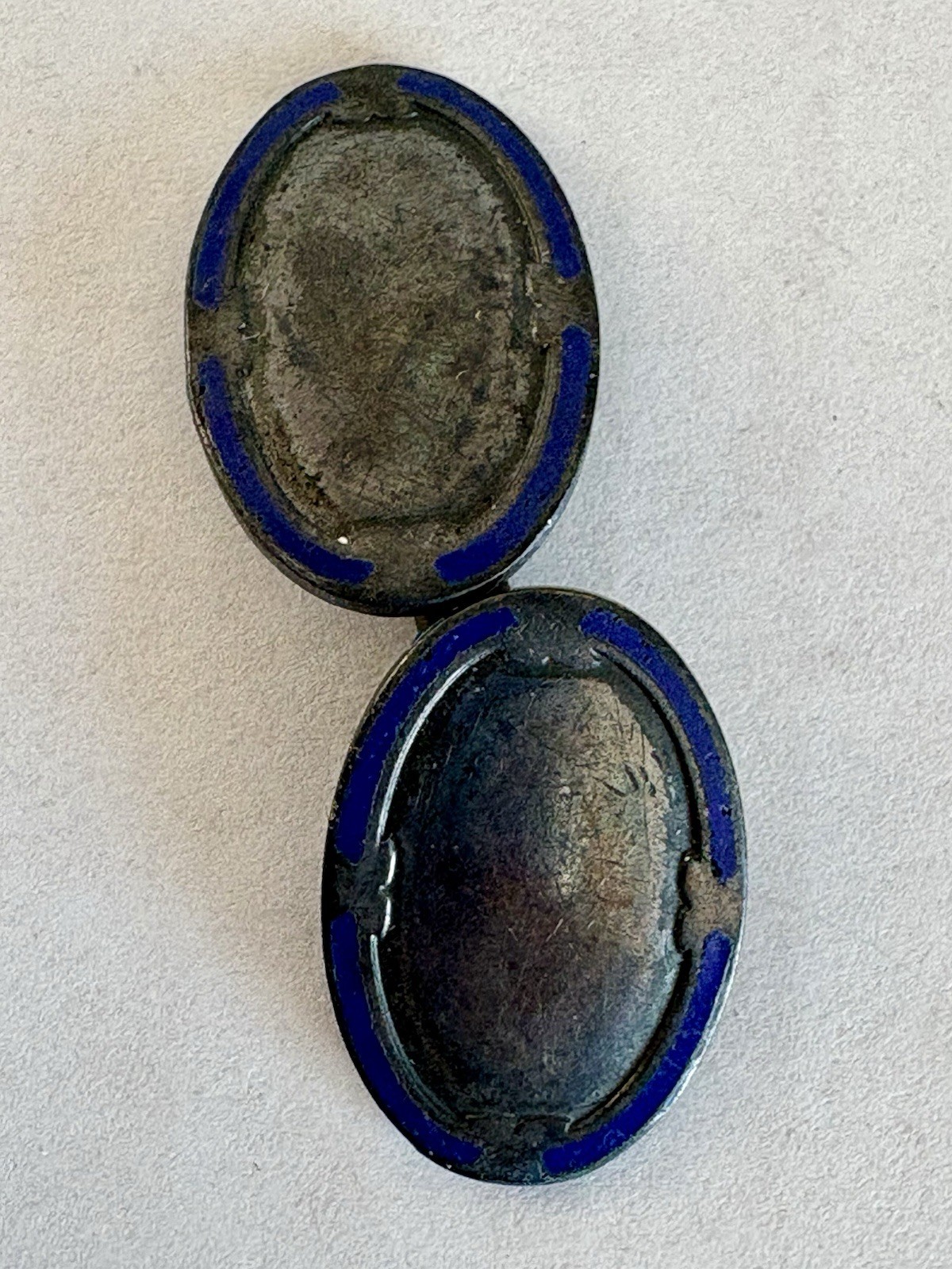 Antique Victorian Sterling Silver Blue Enamel Double Collar Stud c1900