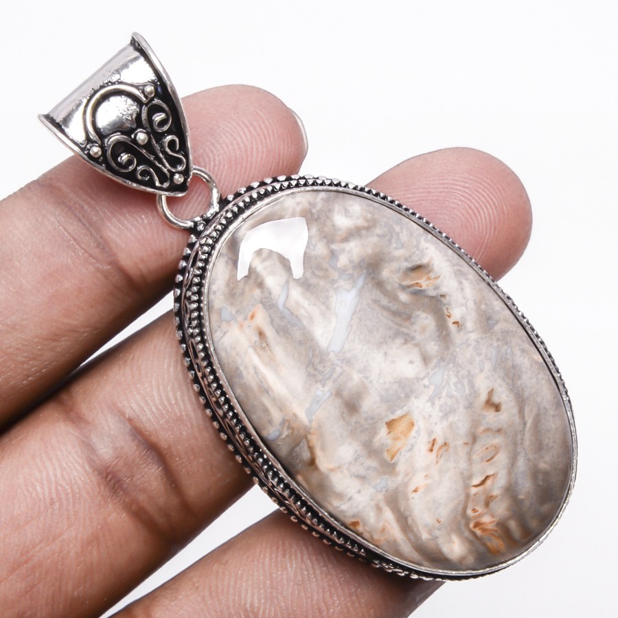 Natural Porcelian Jasper Gemstone 925 Silver Plated Pendant Jewelry 2.39″ S262