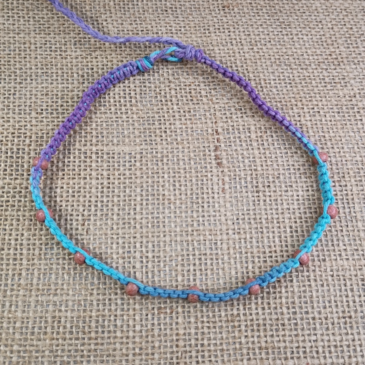 New Hemp Choker Necklace W/ Tiny Wood Beads 14-18 in Macrame Minimalist Handmade
