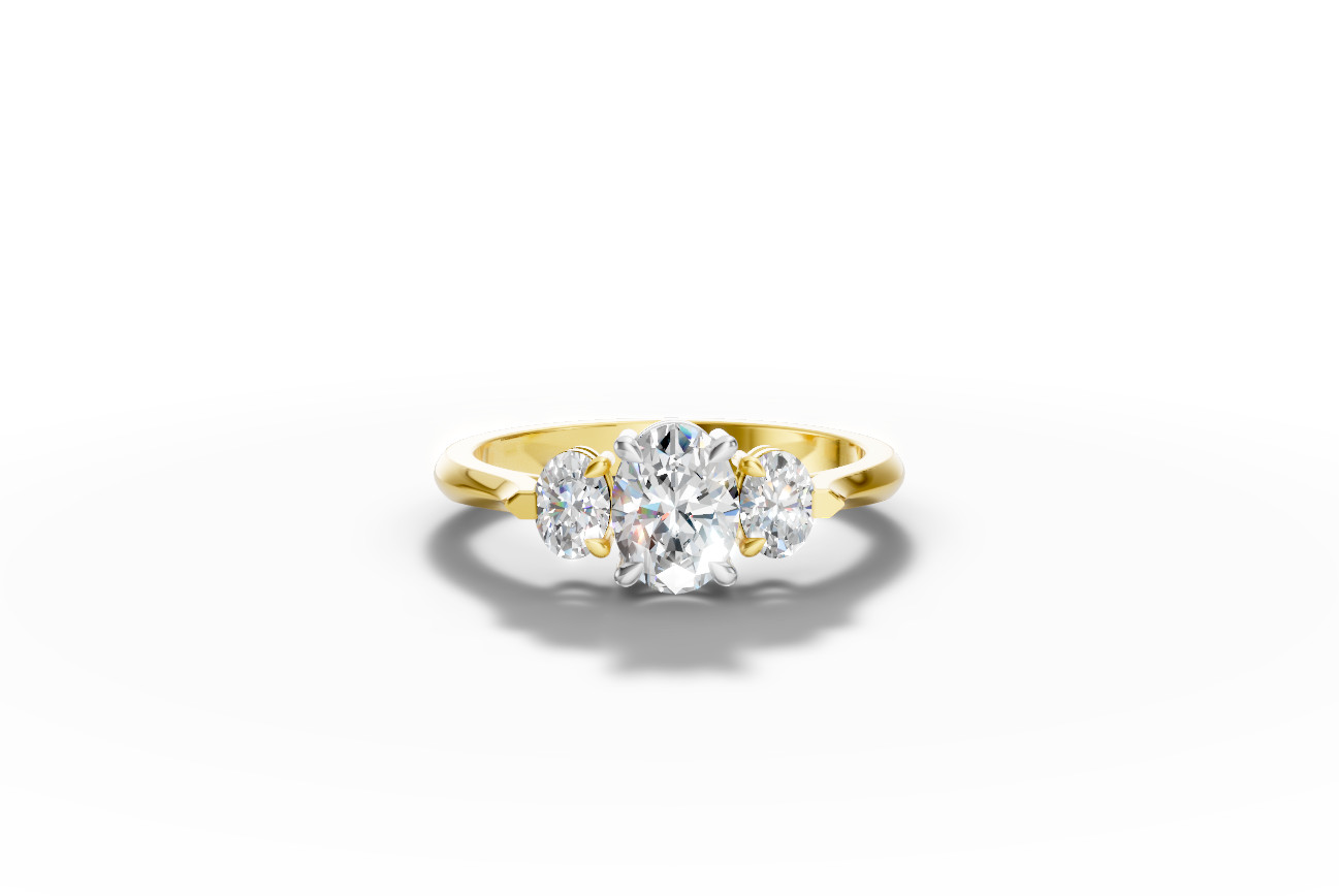 18K Yellow Gold White Gold Lab Created 1.15 Ct Oval Brilliant Cut Diamond Ring