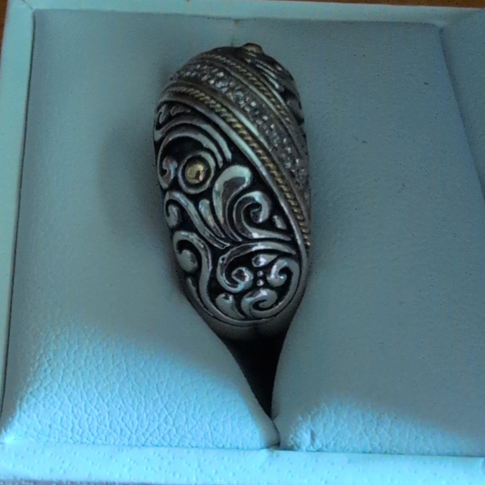 Effy Sterling Silver With 18 K Gold & Diamond Accents Band Ring, Size 7