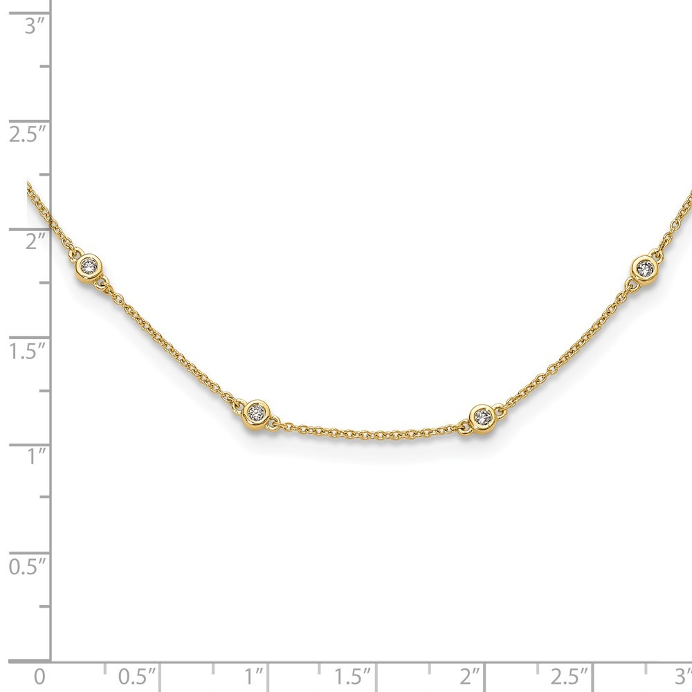 14k Yellow Gold 3/8 Ct Bezel-set Diamond and Cable Chain 18-Station Necklace 18″
