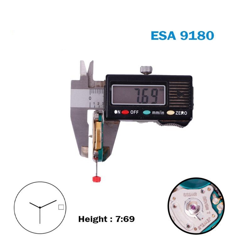 ESA 9180 Swiss Movement-3 Hands-White Date Disk At 3 (CR 05)-7 Jewels-H:7.69mm.