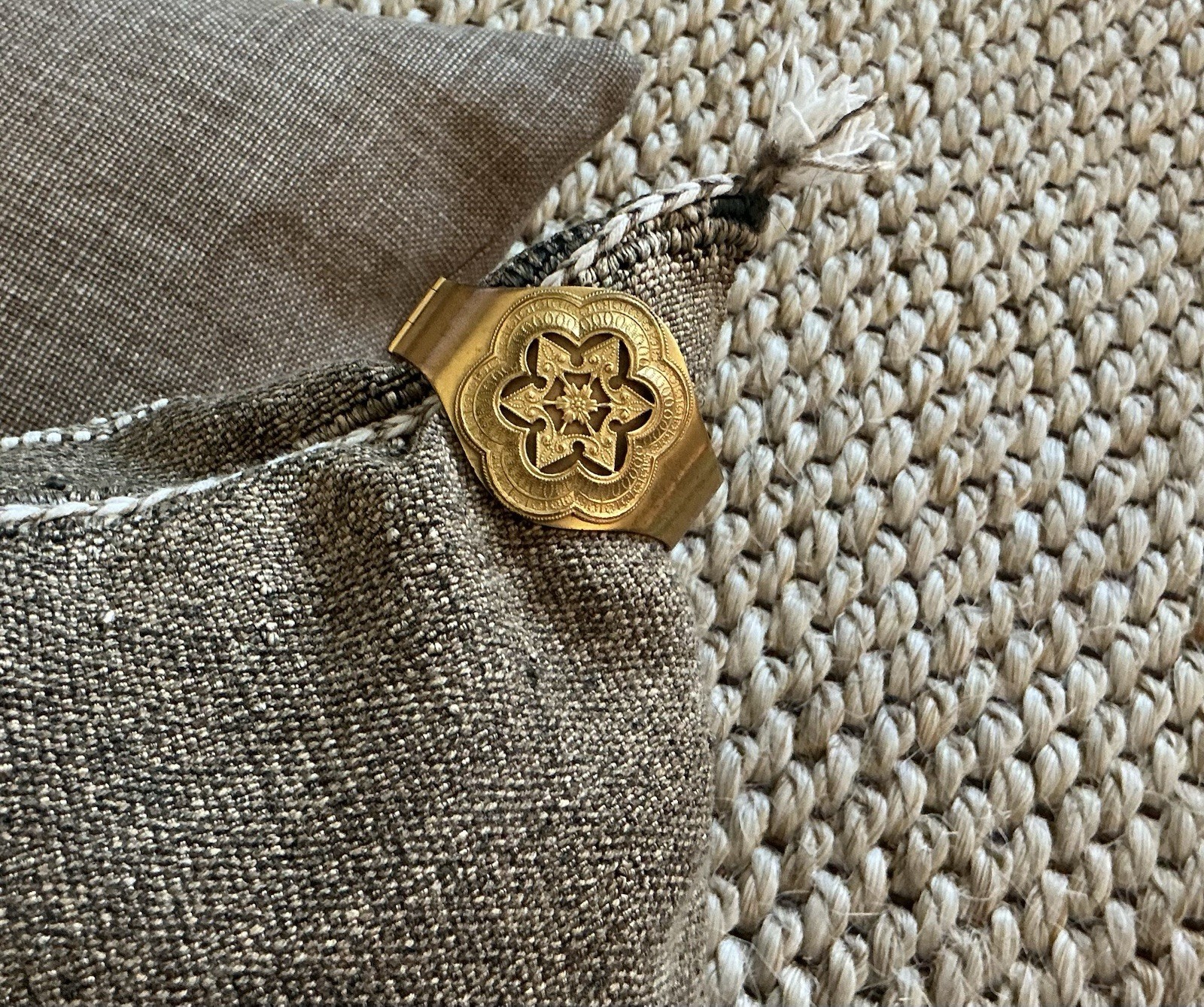 Vintage Wide Die Struck Brass Hinged Raised Medallion Bracelet
