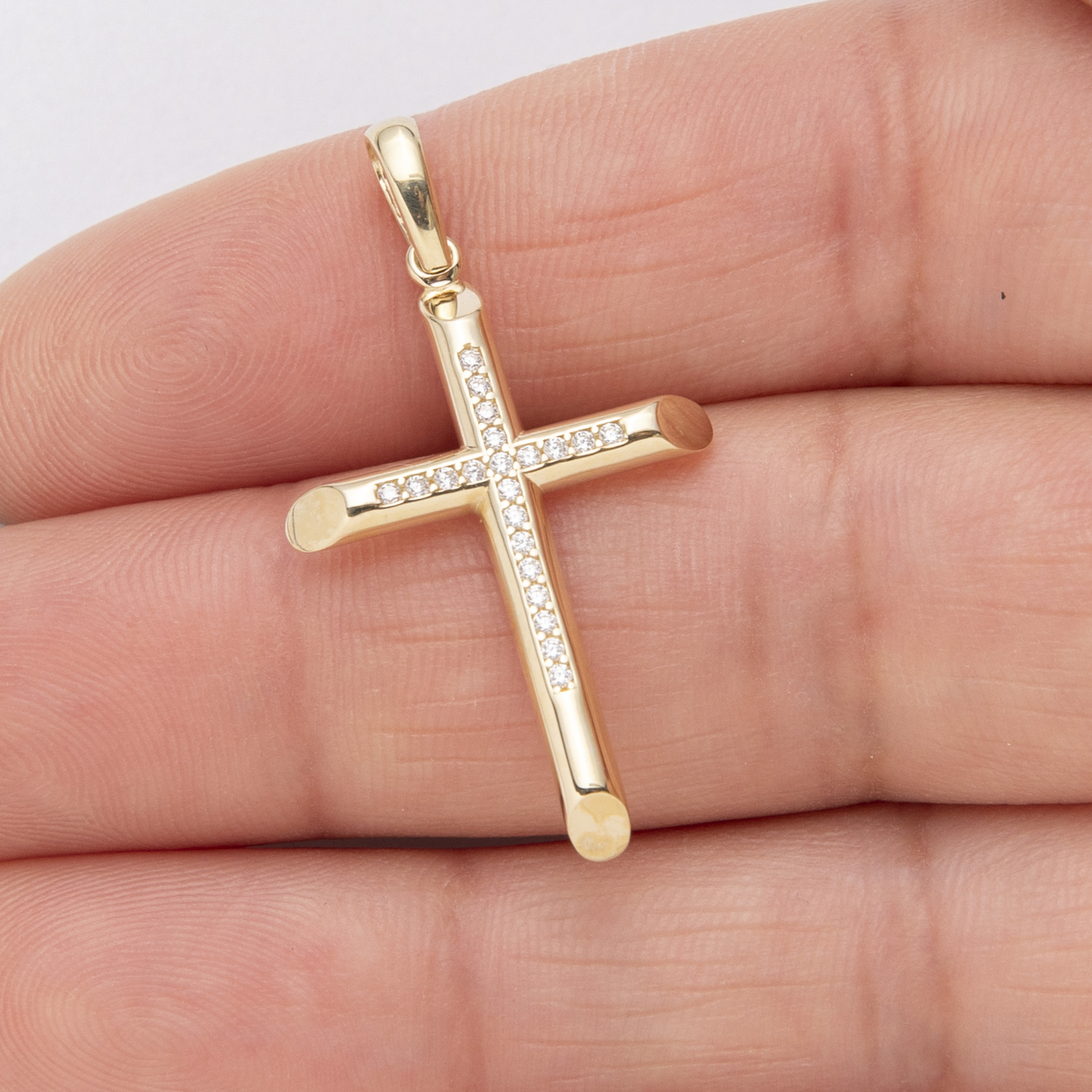 Solid 14K Gold Polished CZ Cross Pendant Yellow Gold All Sizes