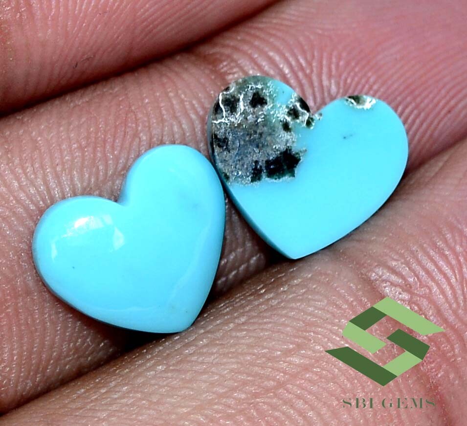 5.07 CTS Natural Turquoise Heart Shape Cabochon Pair 12×10 mm Loose Gemstones