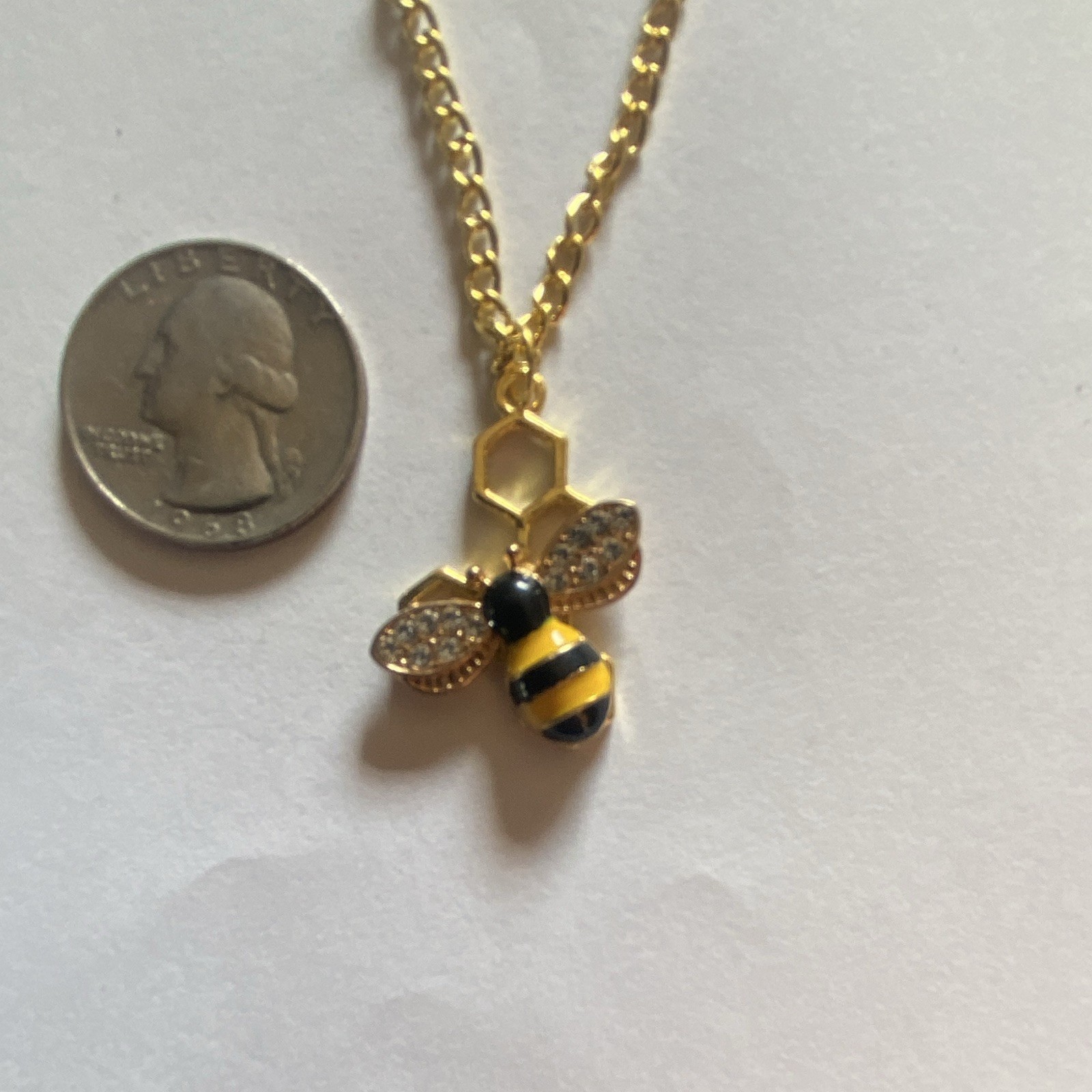 Gold-Tone Metal Bee Honeycomb Charm Pendant Cable Chain Necklace HOMEMADE Lot #4