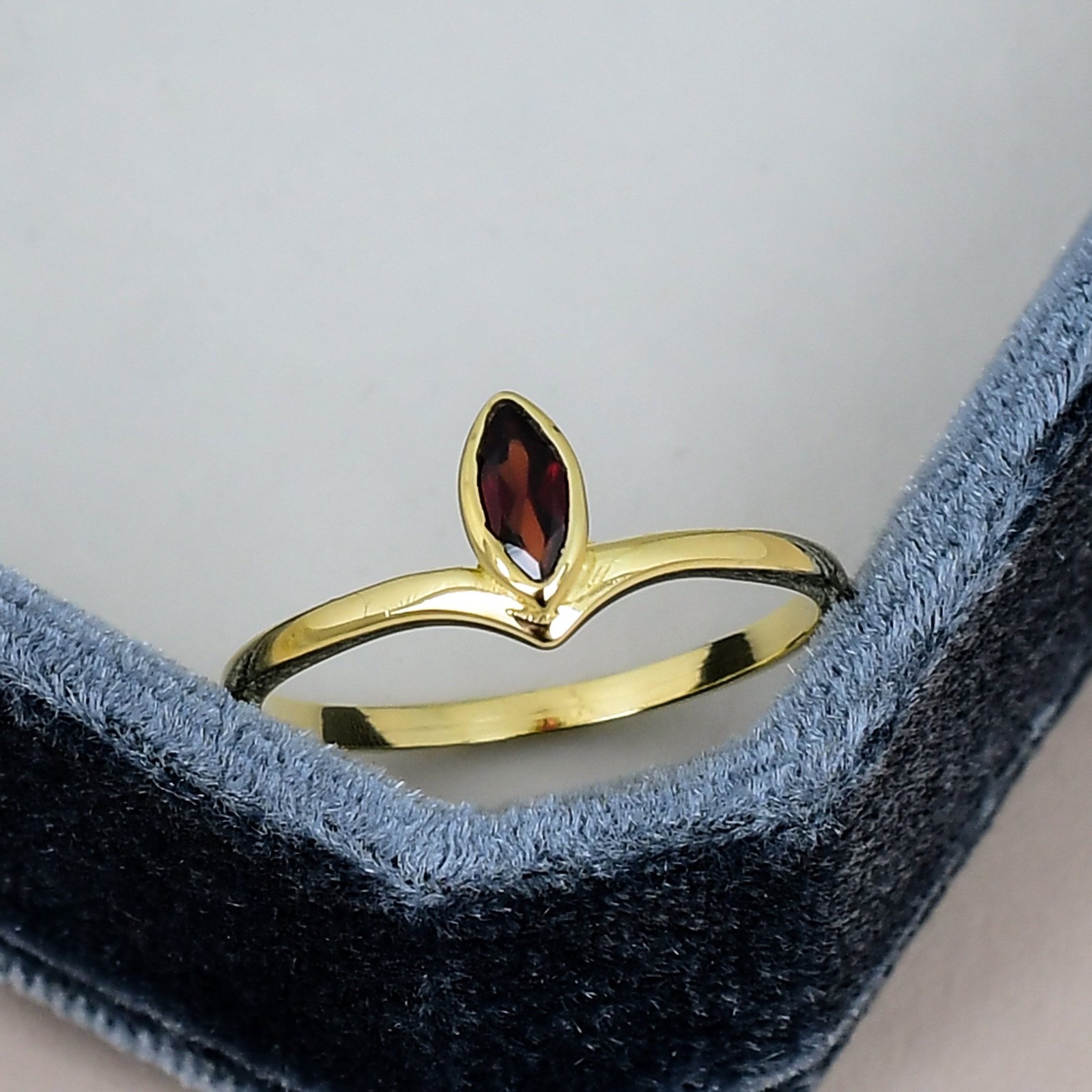 Garnet Marquise Ring 3x6mm Bezel Set Minimalist January Birthstone Gold Ring