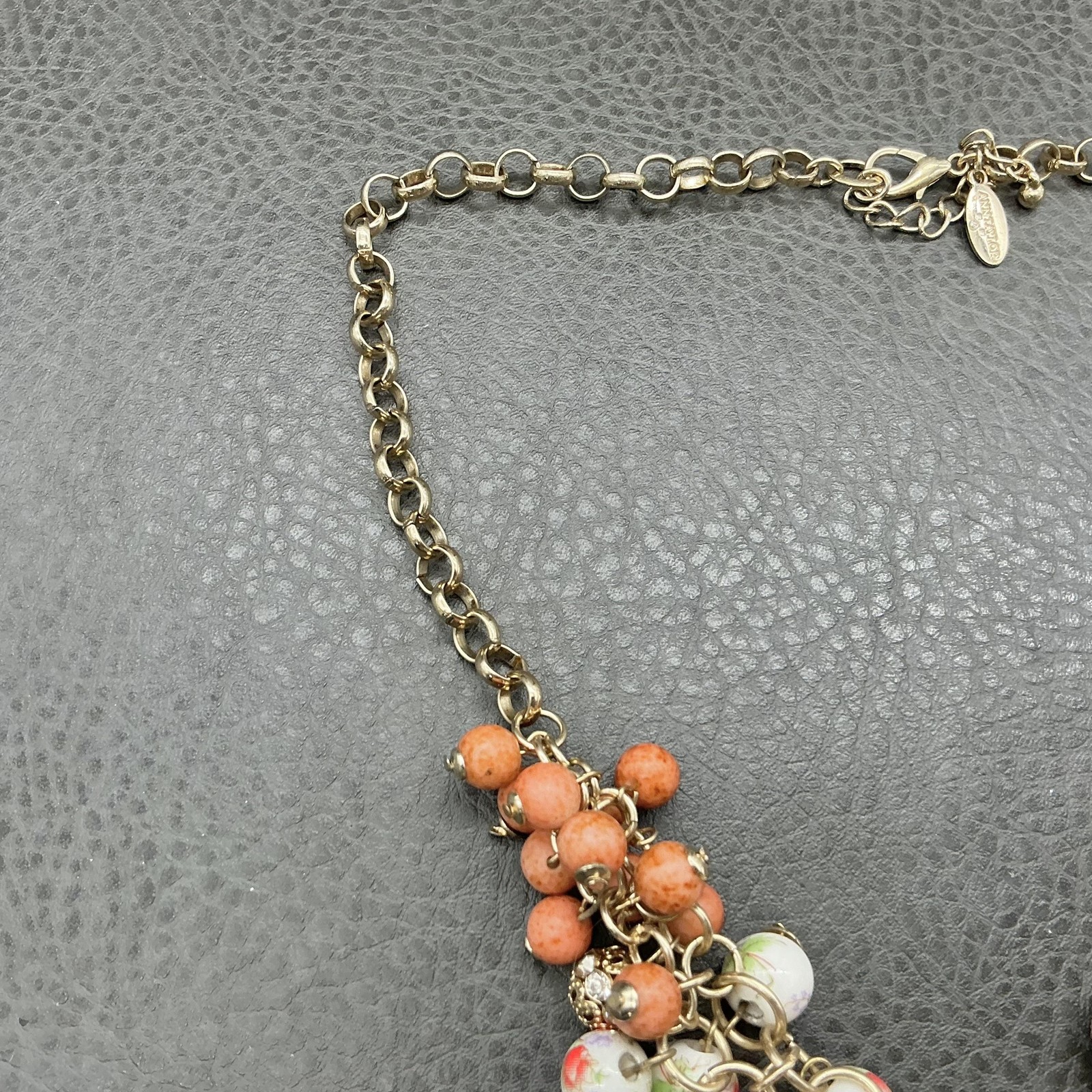 Ann Taylor Necklace Gold Tone Faux Pearl Floral Beaded Bib Statement Jewelry