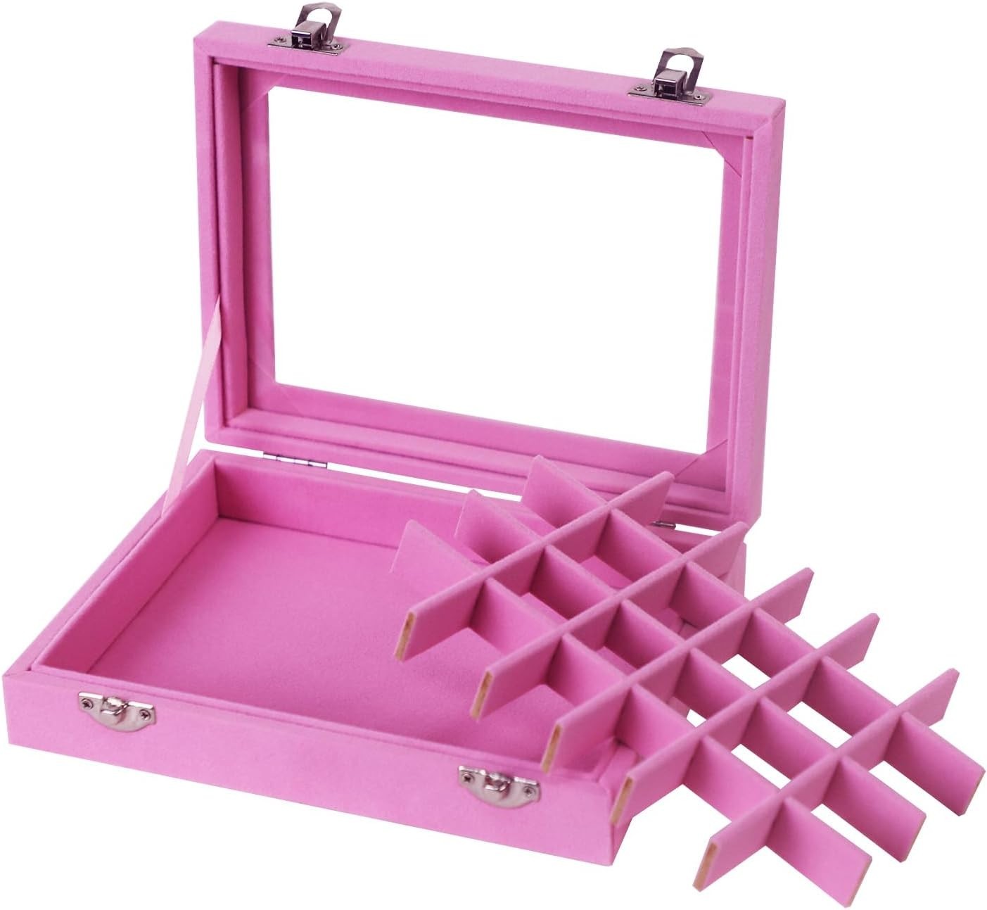 Velvet Jewelry Box 24 Grid Jewelry Earrings Display Organiser Box Ring Tray H…