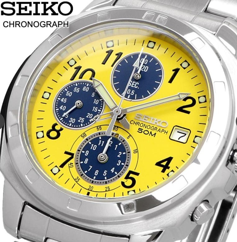 (age 15+)SEIKO SND409 Chronograph Yellow x Navy Stainless Steel Quartz Watch