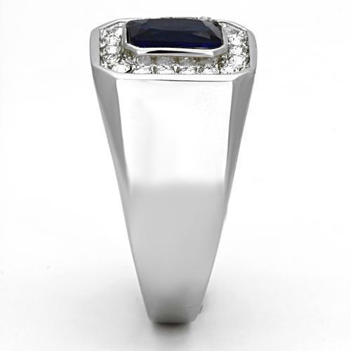 Stainless Steel Dark Blue Created Sapphire CZ Emerald Cut Rectangle Men’s Ring