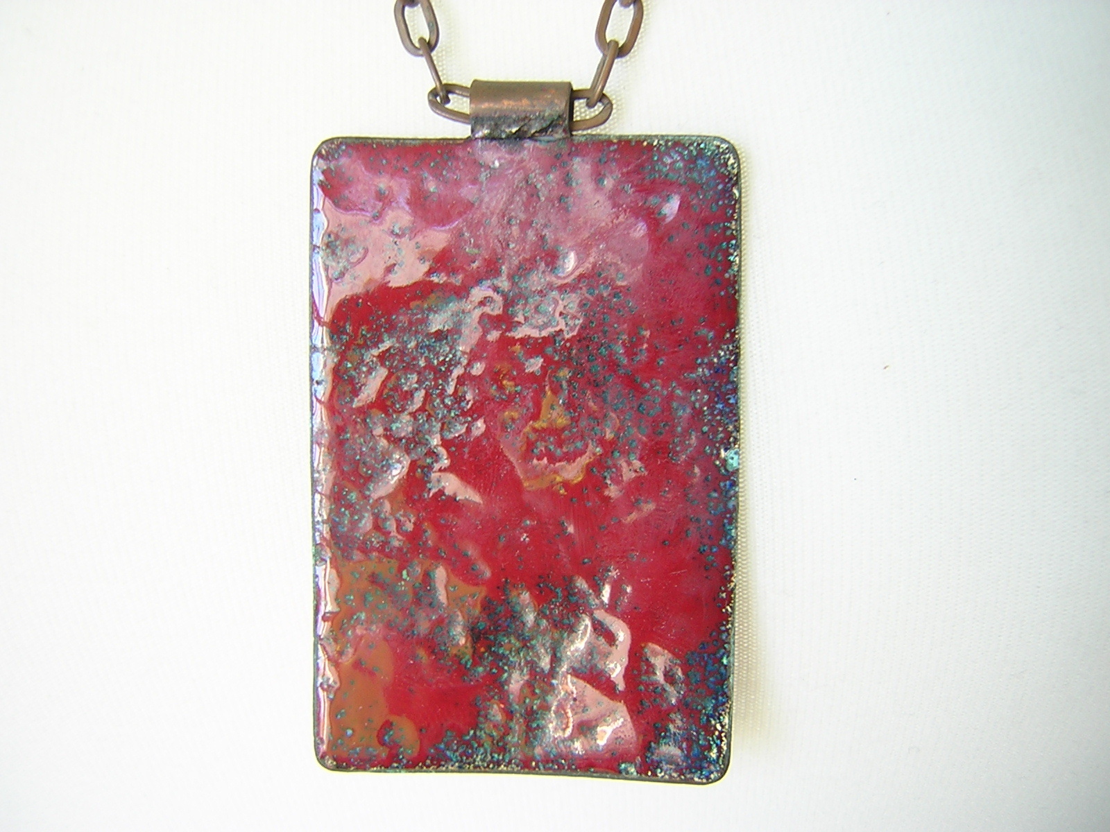 Vintage Pendant Necklace Enamel Copper 6.6 X 4.0 Cm/61 Cm