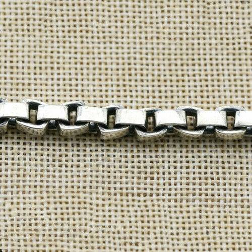 Real 925 Sterling Silver Bracelet Link Rectangular Box Chain