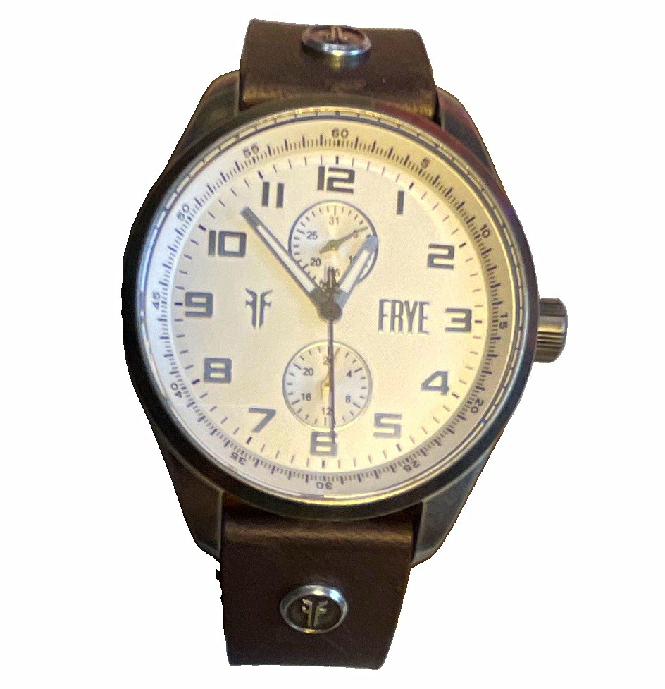 Frye Chronograph Quartz 42mm 10 ATM White Dial Brown Leather Strap