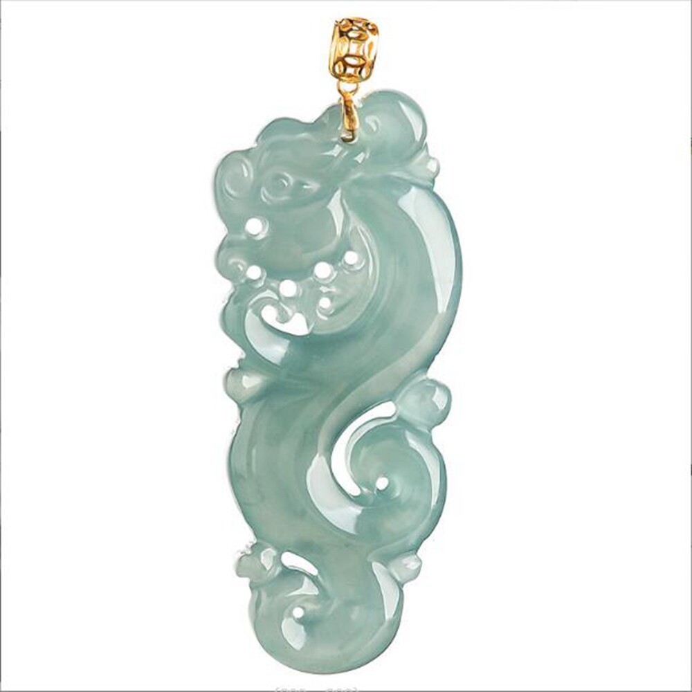 Certified Natural A Jade jadeite 18K Solid Gold Carving Dragon Pendant Necklace