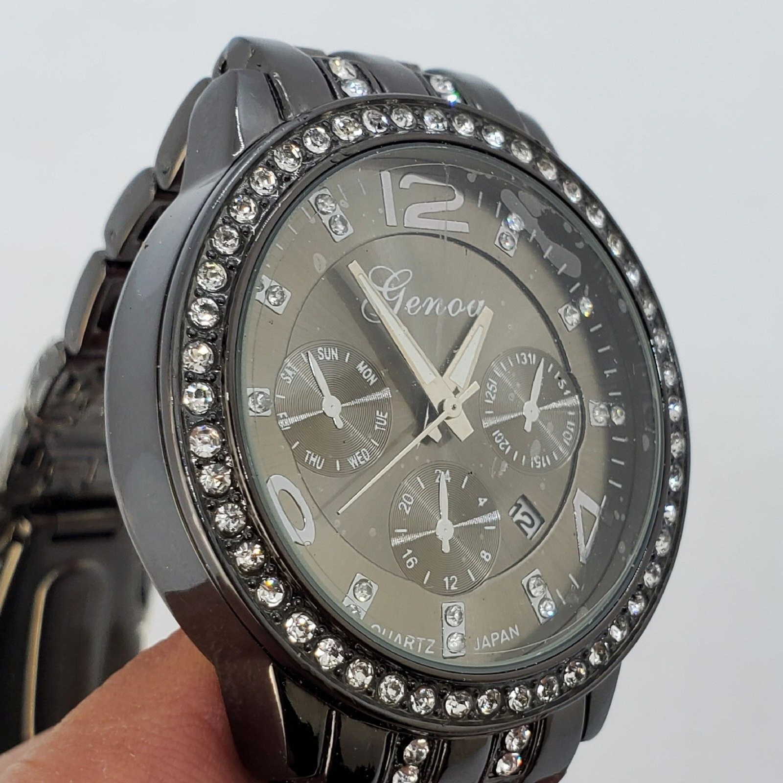 Genoa Women’s Watch 41MM Crystal Bezel Black Dial Bracelet Band Date 7.5″ Wrist