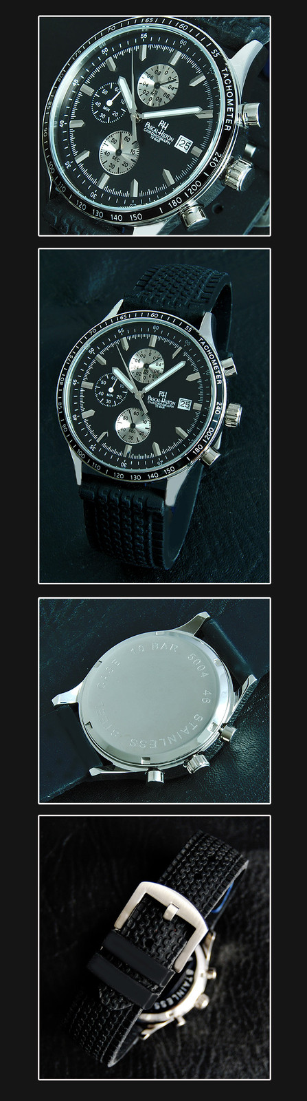 OSCO Men’s Watch Chronograph Stainless Steel Sporty Silicone Band 3 BAR 5004