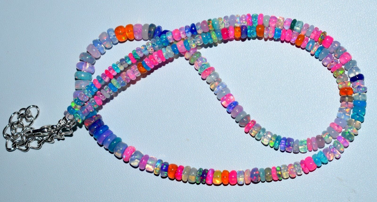 16″Natural Ethiopian Opal Wello Fire Opal Gemstone Bead Necklace F1862