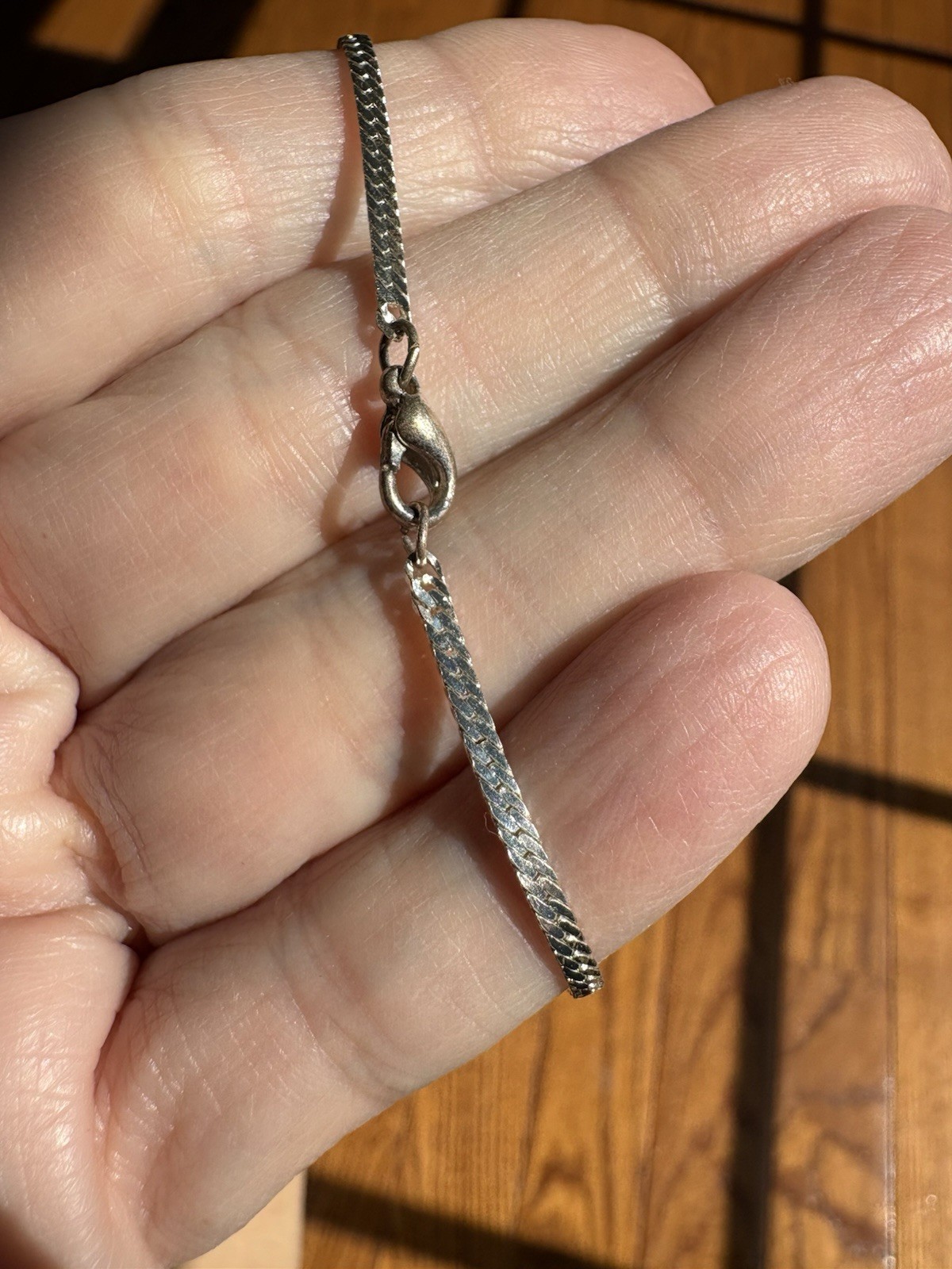 Vintage Silver Tone Herringbone Chain Bracelet 4mm Flat Snake Link Minimalist