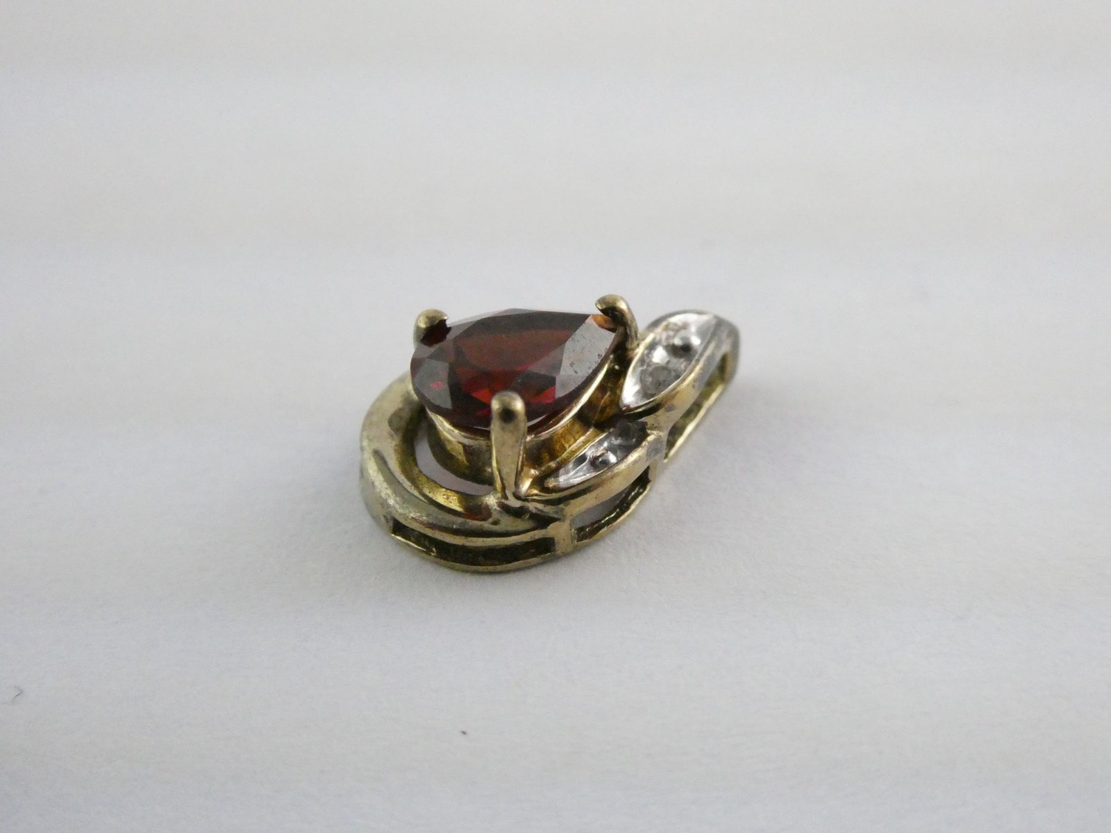 Sterling Silver Gilt Accent Garnet and White Topaz Slide Pendant 925 1.2g 13.4mm