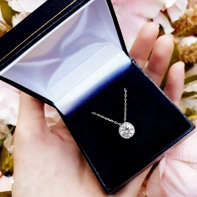 3 Ct Round Cut Bezel Set VVS1 Moissanite Solitaire Pendant 14k White Gold Finish