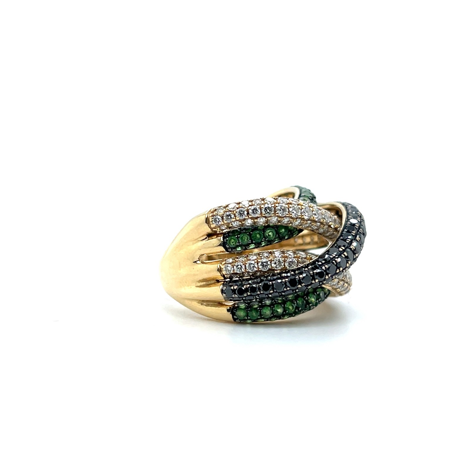 Effy Contemporary Diamond Black Diamond Tsavorite Garnet 14k Gold Cocktail Ring