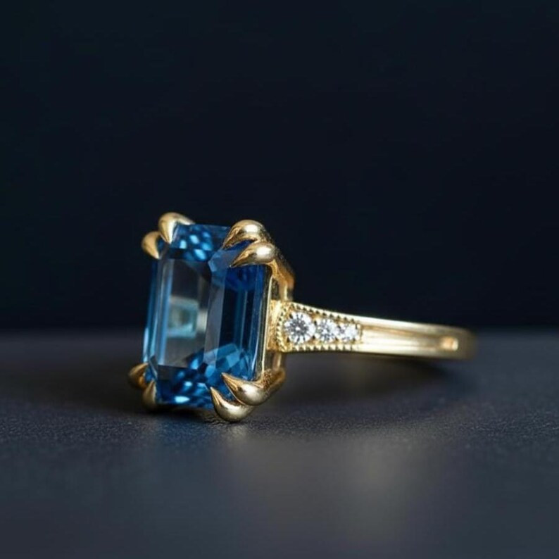Lab Created Blue Topaz Ring, Base Metal: Brass Finish: Gold Plated, Gift