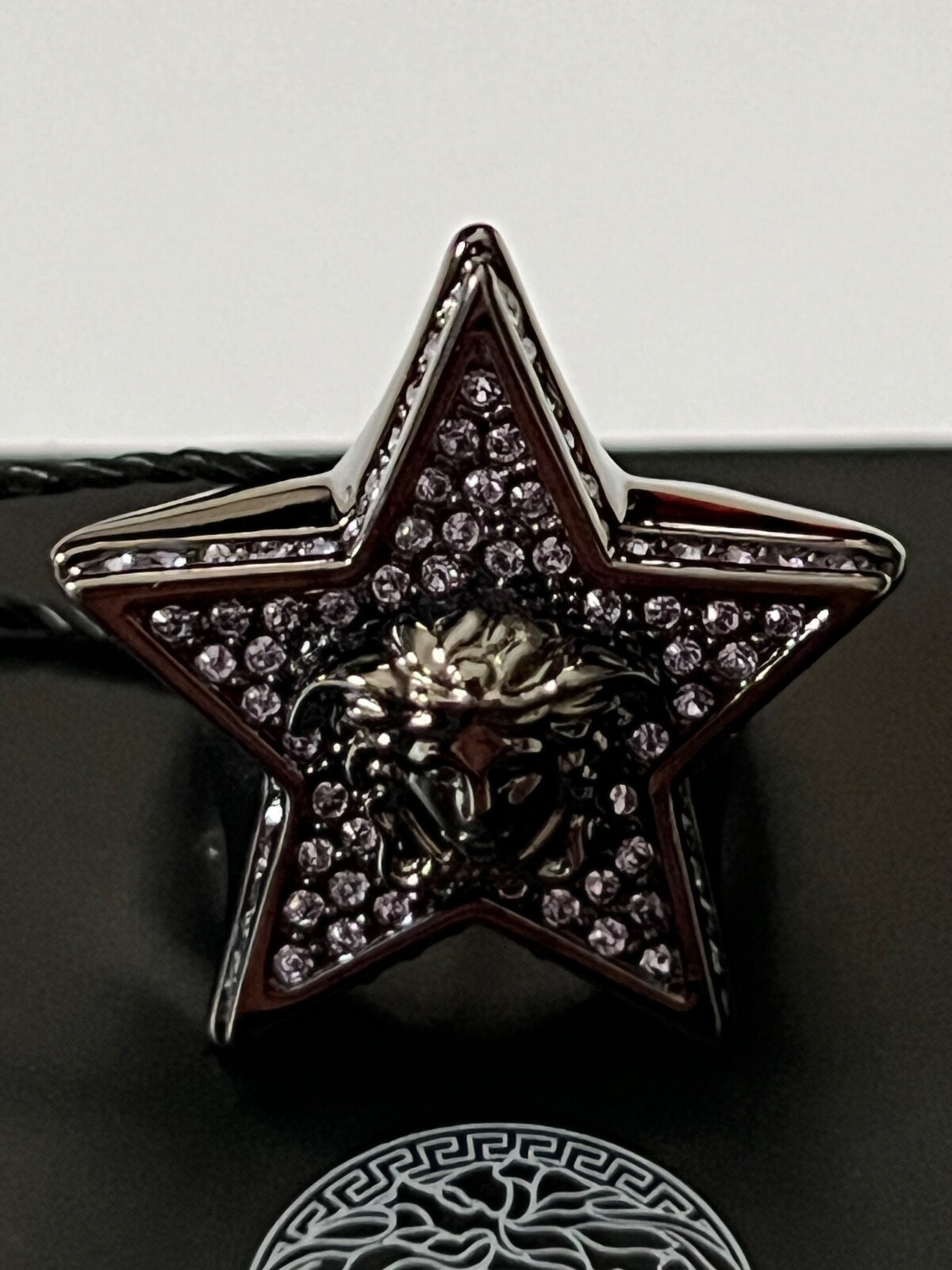 NIB Versace Medusa Logo Star Galaxy Purple Crystal Ruthenium Ring 15 US 7 $695