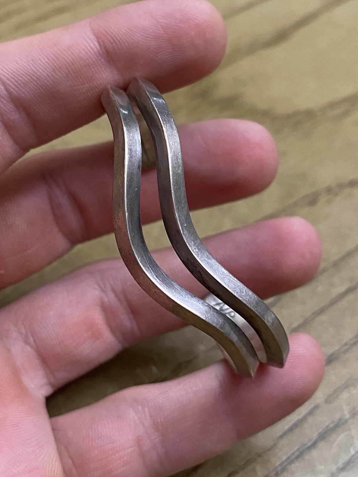 Artisan Signed NP Sterling Silver 925 Wavy Solid Cuff Bracelet Vintage Handmade