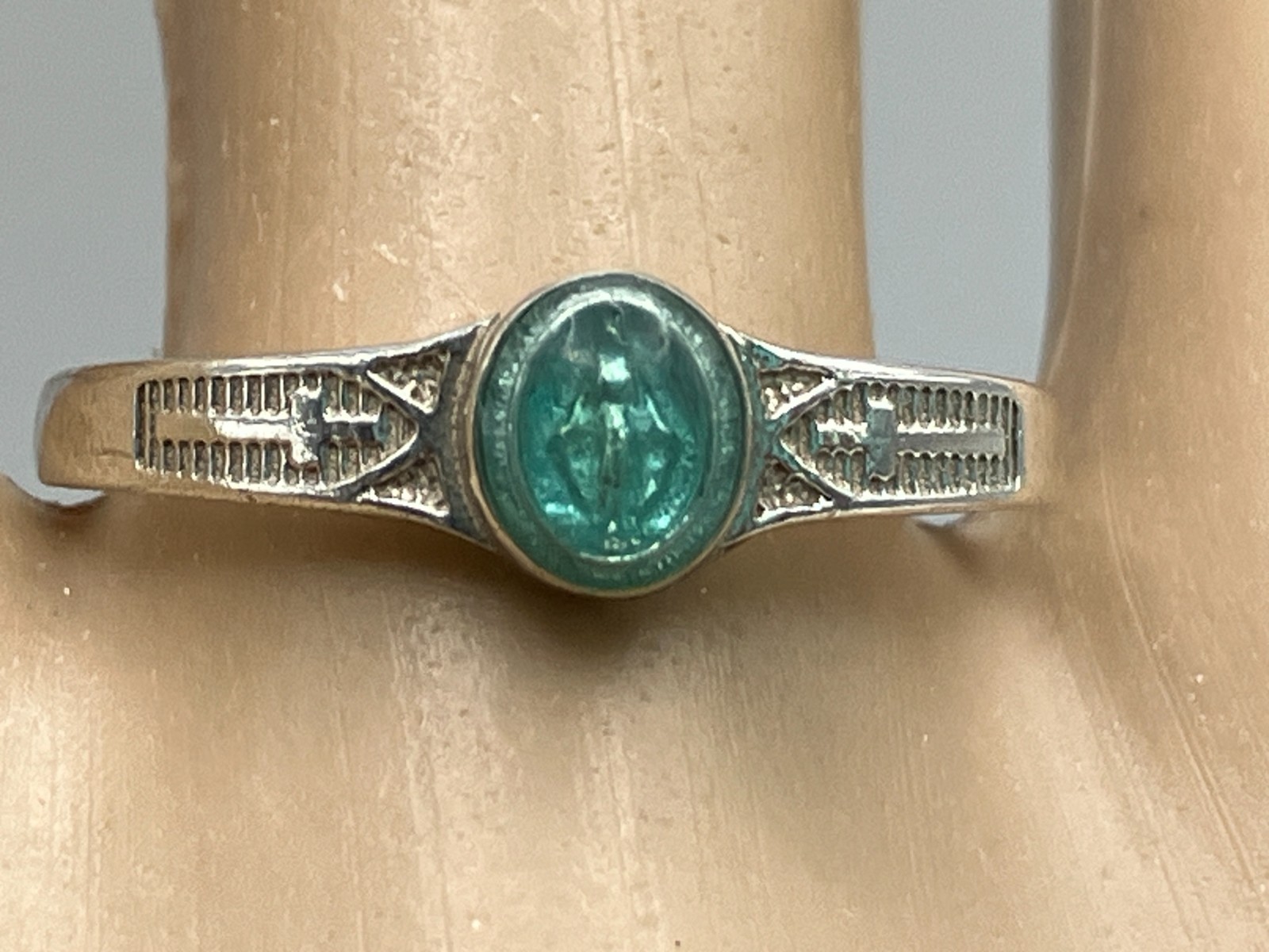 Bliss Sterling Silver Our Lady of Guadalupe and Cross Ring Size 8