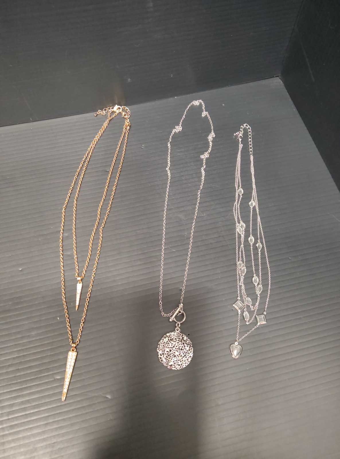 3pc Women’s Fashion Necklace Mixed Lot Metal Gold/Silver Tone Spike & Heart