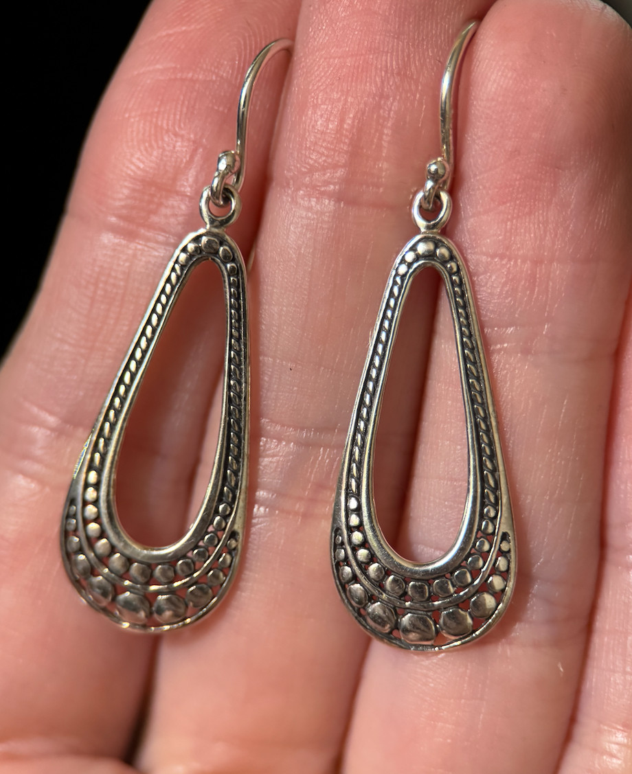 925 Sterling Silver Dangle Teardrop Earrings Textured Design 3.29g Pair