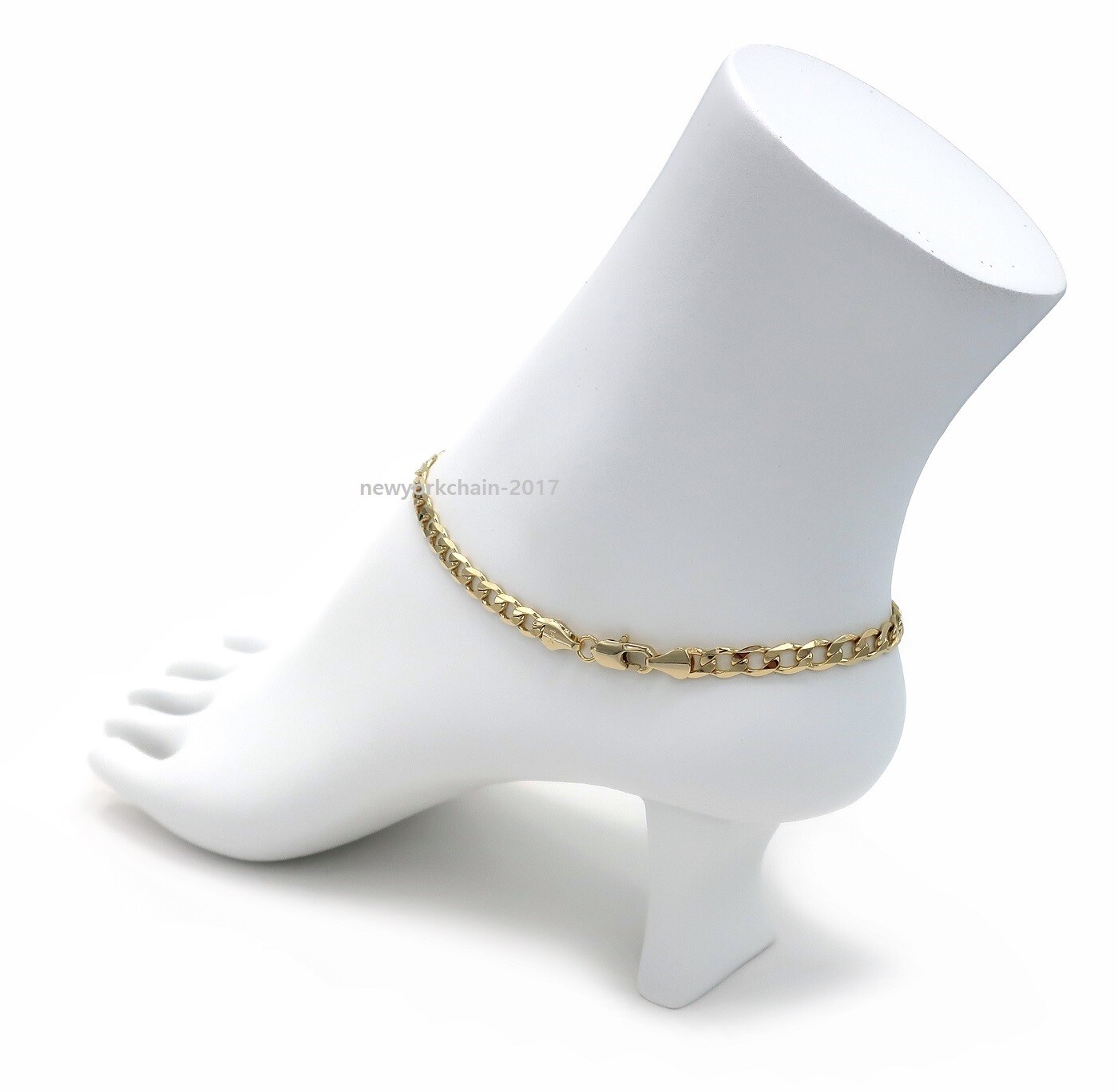ITALIAN CUBAN LINK CHAIN ANKLET 5mm 10″ ANKLE BRACELET 14K GOLD PLATED
