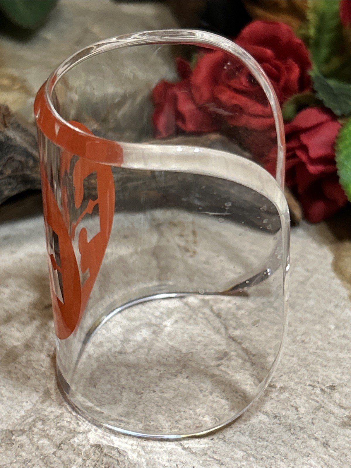 30. TORY BURCH White Clear Lucite Orange Logo Wide Cuff Bracelet 6 1/2″, 39.3g